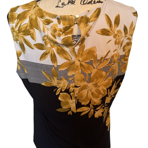 Calvin Klein Women’s Sleeveless Crew Neck Navy & Gold Floral Blouse XL NWT - Picture 5 of 8